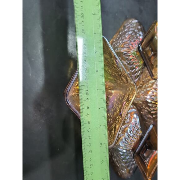 Indiana Amber Carnival Glass Bowl, Pedestal Dessert, Diamond Glassware, Set of 4 - Picture 7 of 10